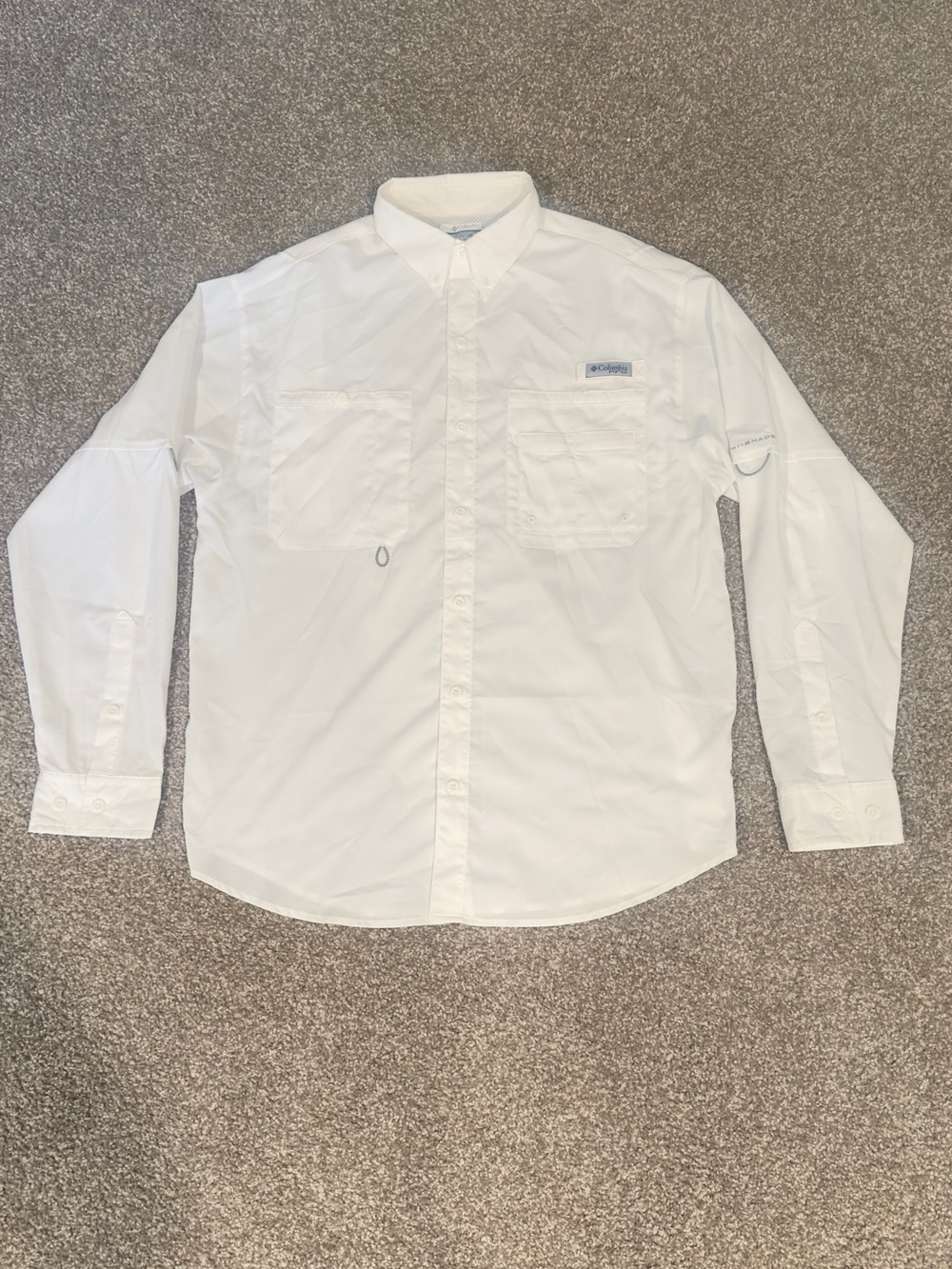 Columbia White Long-Sleeve Casual Button-Down Shirt